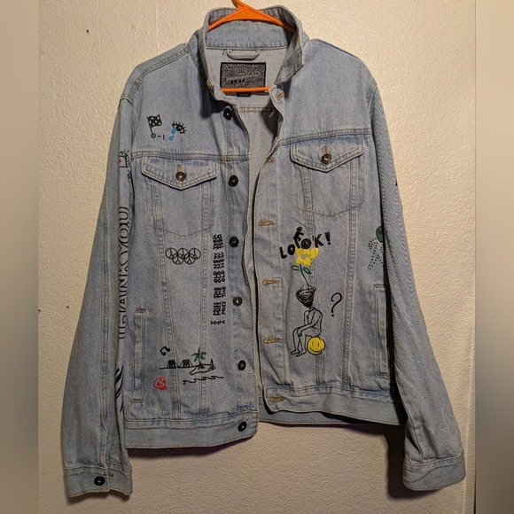 Trademark Brooklyn cloth Light Blue Denim Jacket with Graphic designs - Picture 2 of 9